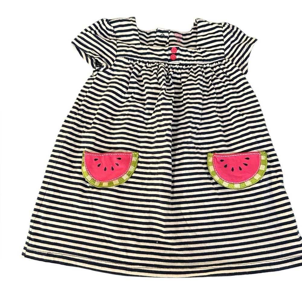 Carter’s White and Navy Striped Girl Top with Watermelon Pockets, size 24m